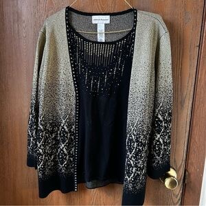 Alfred Dunner Black and Gold with An Open-front Cardigan Women's Size L